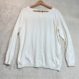 New York & Company Womens XL Ivory Ribbon Tie Knit Sweater Scandi Winter Preppy